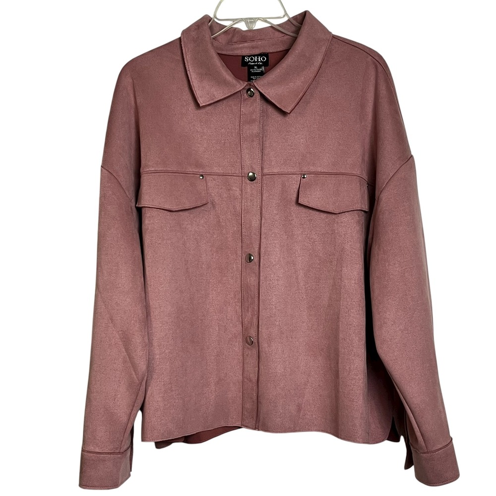 SOHO Apparel Ltd Mauve Pink Faux Suede‎ Shacket Shirt Jacket XL (3041)
